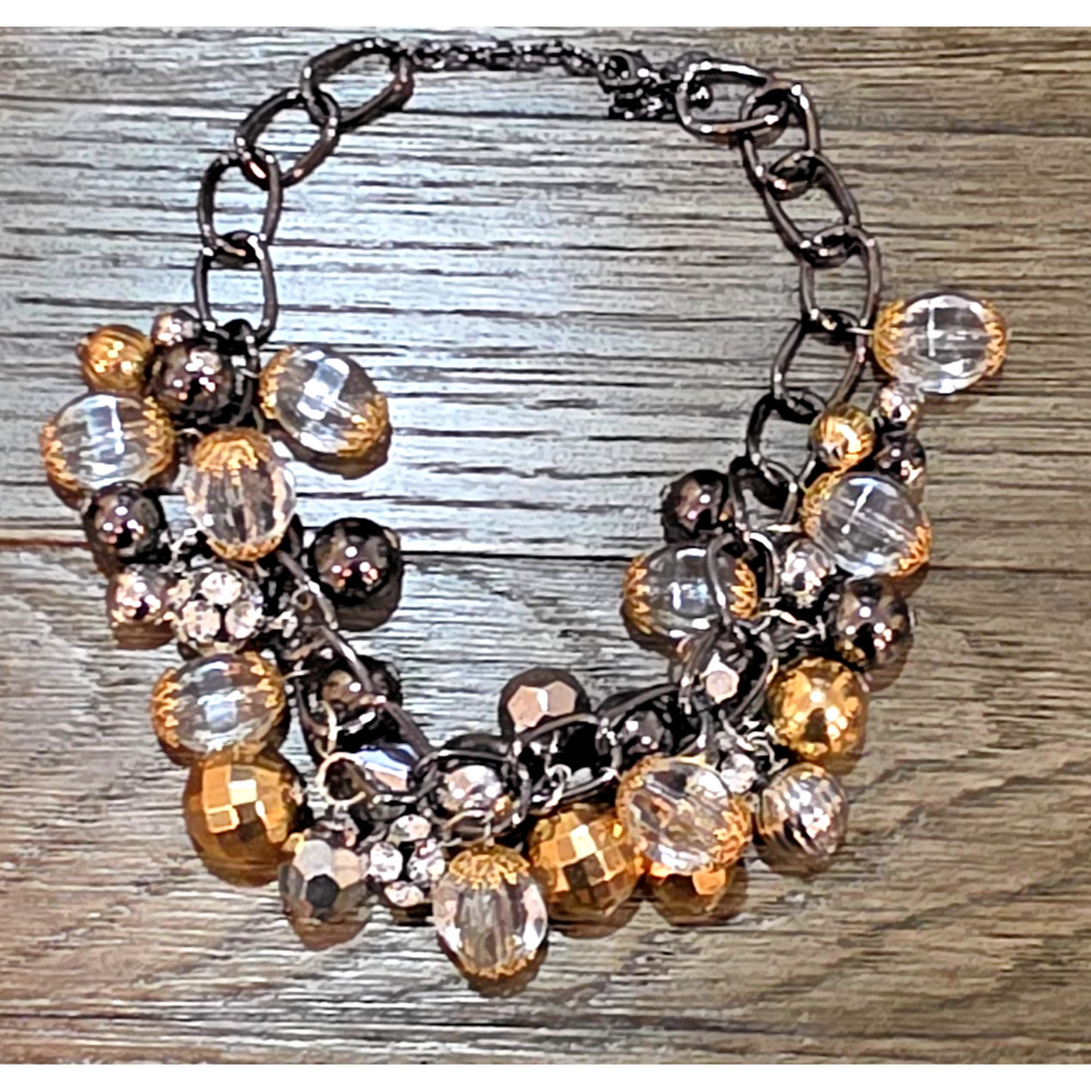 Joan Rivers 19" Chunky Bubble Necklace Crystal Gray Gold Choker Bib Cluster - Picture 4 of 4